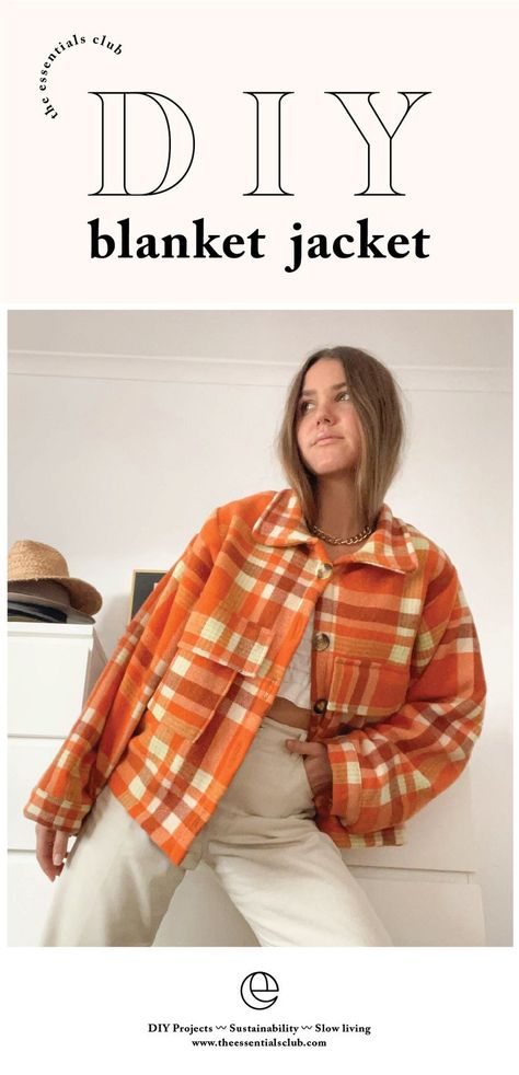 This tutorial takes you through the steps of how to transform a woollen picnic blanket into a cute jacket - the perfect layering winter essential! The DIY process is a fairly straight forward flow and features oversized pockets, lining, buttons and other detailed finishings. Make what you can and ethically source the rest! The Essentials Club is all about sharing the steps to become more resourceful and creative with crafting your own minimal, conscious wardrobe. Layering Winter, Diy Blanket, Diy Outfits, Winter Sewing, Diy Sy, Blanket Jacket, Sewing Machine Projects, Sewing Projects Clothes, Cute Sewing Projects