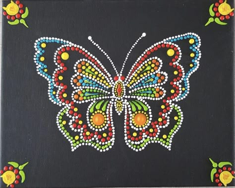 Butterfly Mandala Dot Painting, Dot Art Butterfly, Dot Art Ideas, Sequin Art, Butterfly Art Drawing, Butterfly Project, Butterfly Art Painting, Butterfly Mandala, Glass Painting Designs