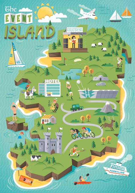 https://www.behance.net/gallery/27236491/Failte-Ireland-Map Maps Illustration Design, Cartoon Map, Ireland Map, Infographic Map, Map Projects, Board Game Design, Tourist Map, Town Map, 카드 디자인