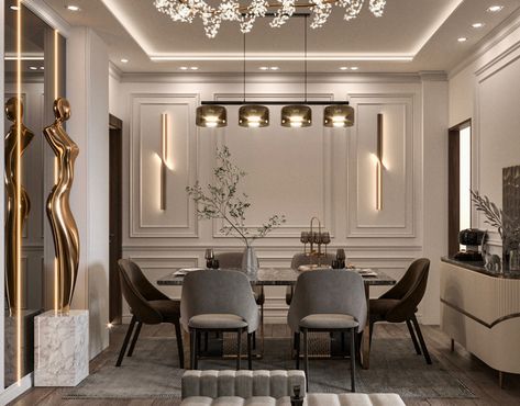 MODERN LIVING ROOM on Behance Dining Area Decor, Neutral Dining Room, Home Decorating Ideas Living Room, Crockery Unit, Living Area Design, Drawing Room Interior, Elegant Living Room Design, Dinning Room Design, Dining Design