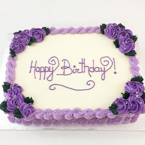 Rectangle Cake Purple, Rectangular Cake Designs Birthday, Rectangular Birthday Cake For Women, Birthday Cake Ideas Rectangle, Purple Cake Designs Birthday Women, Birthday Cake Ideas Square, Slab Cake Decorating, Cake Designs Rectangle, Square Cake Designs Simple