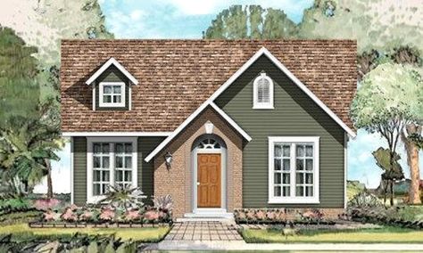 Plan #424-188 - Houseplans.com Tiny Home Kits, Kitchen Tiny House, Floor Plans Tiny House, 1500 Sq Ft House, Cute Houses, Cottage Floor Plans, Sims 4 House Plans, Tudor Style Homes, Vintage House Plans