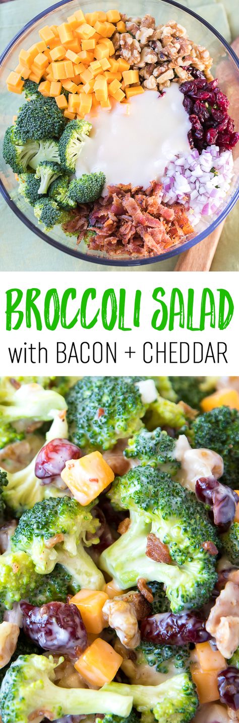 ***Broccoli Salad with Bacon and Cheddar Recipe Broccoli Salad With Bacon, Best Broccoli Salad Recipe, Cheddar Recipes, Salad Broccoli, Bacon Broccoli, Low Carb Veggie, Broccoli Salad Bacon, Broccoli Salad Recipe, Walnut Salad