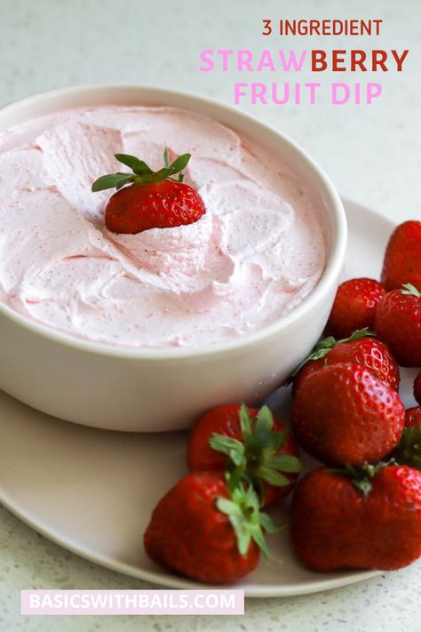 This easy Strawberry Fruit Dip tastes just like that Creamy Cool Whip Fruit Dip we all love but is way healthier. Made with only three ingredients plus some fresh strawberries for dipping you can whip this gluten free and low carb fruit dip up in just a few minutes! The best fruit dip ever! Fruit Dip With Cool Whip, Strawberry Fruit Dip, Dip With Cool Whip, Cool Whip Fruit Dip, Strawberry Fruit Dips, Strawberry Cheesecake Dip, Summer Party Recipes, Mac And Cheese Recipe Soul Food, Yogurt Fruit Dip