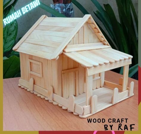 House Made Out Of Popsicle Sticks, Things To Build With Popsicle Sticks, Popsicle House Design, Popsicle Stick Crafts House Easy, Wood Sticks Crafts, Popsicle Stick House, Popsicle House, Ice Cream Stick Craft, Popsicle Stick Crafts House