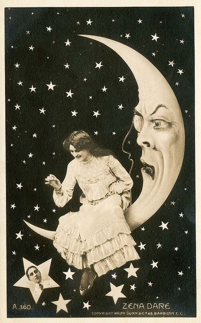 ☽Vintage Paper Moon Postcard Collage Pictures, Vintage Moon, Moon Photos, Paper Moon, Moon Illustration, Vintage Card, Vintage Circus, On The Moon, Moon Stars