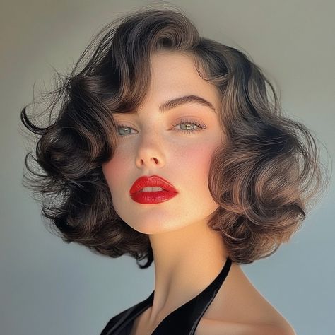 30 Retro and Vintage Hairstyles: Timeless Beauty Redefined - Hair Guru 1930s Bob Hairstyles, Curly Flapper Bob, Vintage Hair For Short Hair, Short Hair Styles Vintage, Short Hair Retro Waves, Vintage Mid Length Hairstyles, How To 1920s Hair, 1930s Bob Haircut, Short 20s Hairstyles