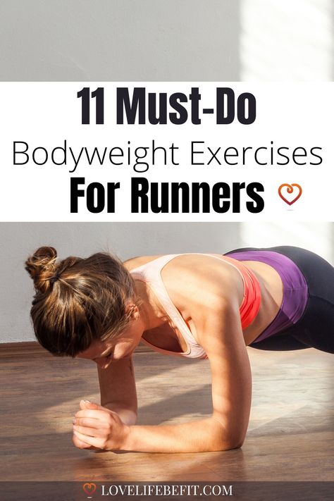 These must-do bodyweight exercises for runners will help you build a powerful runner's body - run stronger, longer and stay injury-free. Essential strength training for runners - find out more... Power Training Workout, Strength Exercises For Runners, Workouts For Runners, Strength For Runners, Running Exercises, Cross Training For Runners, Exercises For Runners, Runners Body, Marathon Prep