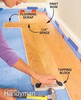 Learn how to lay laminate flooring with snap-together wood. It's so easy to install that you can lay a beautiful, yet durable hardwood floor in a weekend—no messy glue and no heavy nailing. It's prefinished too, so no dusty sanding and painstaking finish work. In this article we'll show you how to prepare your floor and then lay the boards. It's the perfect project for the novice who has some simple carpentry skills. Installing Vinyl Plank Flooring, Laminate Flooring Diy, Laying Laminate Flooring, Wood Floor Installation, Laminate Flooring Colors, Flooring Diy, Installing Laminate Flooring, Hardwood Floor Colors, Oak Laminate Flooring