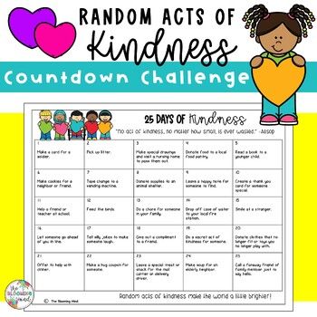 Countdown 25 Days of Kindness with this Random Acts of Kindness Challenge. Use this Random Acts of Kindness Countdown for Christmas/December, Valentine's Day/February, or any time! Encourage kindness, perform good deeds, and spread happiness, cheer, and love to make the world a brighter place :)Here... 12 Days Of Kindness Classroom, Acts Of Kindness Challenge, Countdown For Christmas, Kindness Challenge, Christmas December, Special Education Students, Acts Of Kindness, Good Deeds, Random Acts Of Kindness