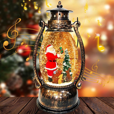 Lighted Christmas Snow Globe Lantern, Santa Claus Xmas Tree Timer Musical Christmas Decoration Gift USB or Battery Operated LED Water Glittering 8 Music Playing Christmas Decor Home Indoor Musical Christmas Decorations, Xmas Snow Globe, Christmas Snowglobe, Xmas Tree Lights, Globe Lantern, Xmas Music, Christmas Globes, Christmas Snow Globe, Lantern Christmas