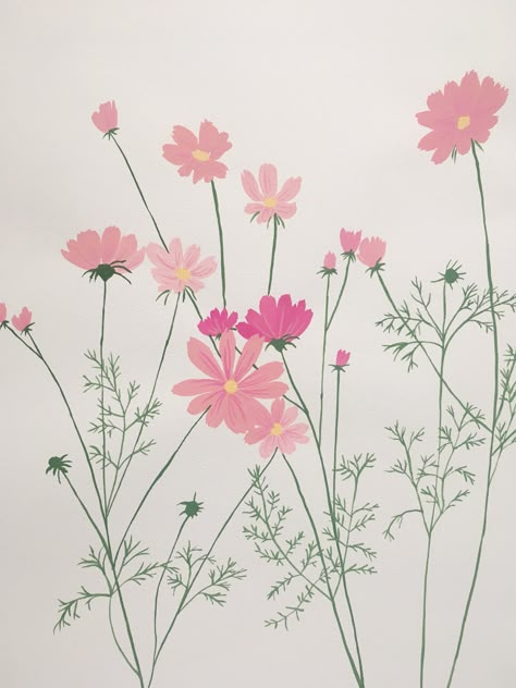 cosmos, gouache and watercolor Cosmos Flowers Aesthetic, Cosmos Flowers Drawing, Cosmos Drawing, Soft Boho Aesthetic, Cosmos Illustration, Cosmos Painting, Print Textiles, Gouache And Watercolor, Beeswax Wrap