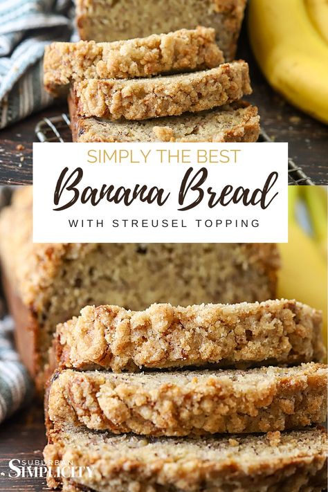 Banana Bread With Banana On Top, Banana Bread With Topping Recipe, Struessel Topping For Banana Bread, Moist Banana Bread With Streusel Topping, Banana Bread Recipe Crumb Topping, Banana Bread Recipe No Sour Cream, Crumble Topping For Banana Bread, Banana Bread Recipe Streusel Topping, Streusel Banana Bread