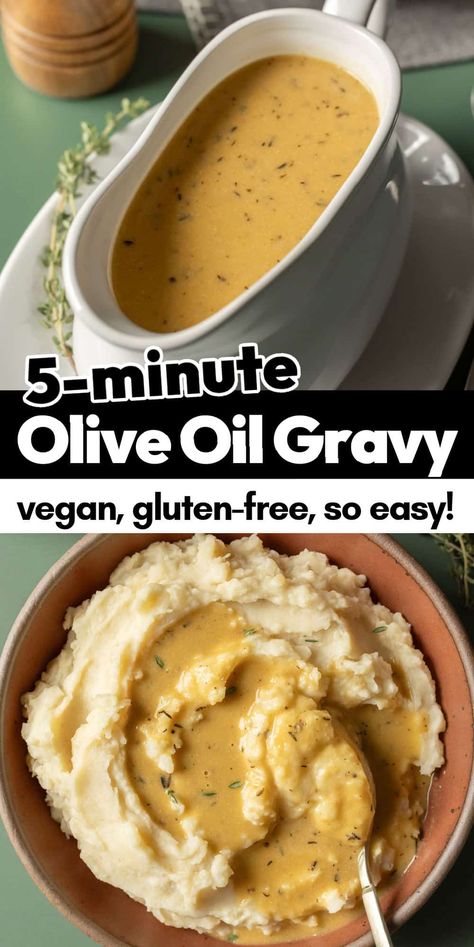 Easy Vegan Gravy (Gluten-Free, 5 Minutes!) Easy Vegan Gravy Recipe, Vegetarian Gluten Free Thanksgiving Recipes, Vegan Gluten Free Gravy, Dairy Free Gravy Recipe, Easy Vegetarian Gravy, Gluten Free Dairy Free Gravy, Easy Vegan Gravy, Vegan Gravy For Mashed Potatoes, Vegan Gravy Thanksgiving