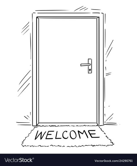 How To Draw A Door, Door Drawing Simple, Door Drawing Sketch, Door Design Drawing, Front Door Drawing, Door Doodle, Welcome Drawing, Doors Drawing, Door Cartoon