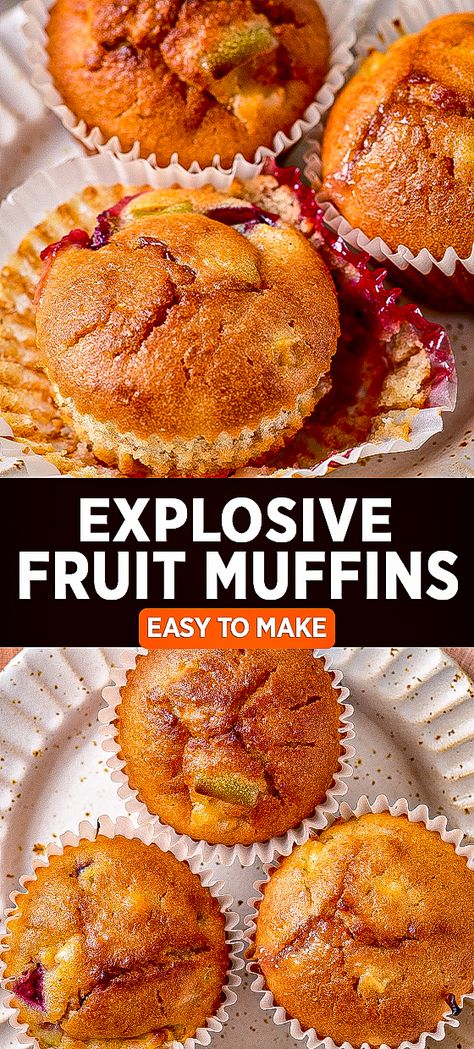 Explosive Fruit Muffins Fresh Fruit Muffins, Fruit Cocktail Muffins Recipe, Passion Fruit Muffins, Fruit Filled Muffins, Fruit Cocktail Muffins, Fruit Muffins Easy, Frozen Fruit Muffin Recipes, Canned Mixed Fruit Recipes, Mixed Fruit Muffins