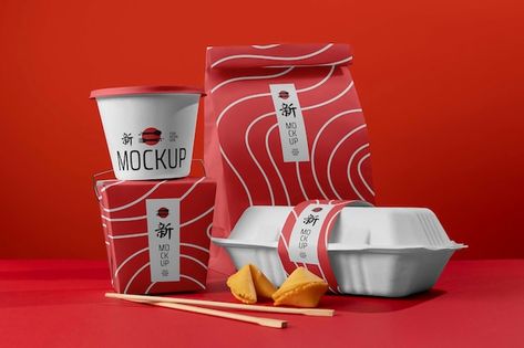 Asian Food Branding, Japanese Food Packaging Design, Chinese Food Design, Chinese Food Packaging, Chinese Packaging Design, Chinese Branding, Chinese Fast Food, Food Mockup, Food Chinese