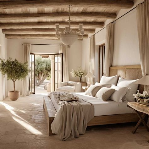 Mediterranean Style Bedroom, Mediterranean Style Living Room, Mediterranean Bedroom, Italian Bedroom, Mediterranean Style House, Wooden Beds, Mediterranean Interior, Mediterranean Style Homes, Mediterranean House