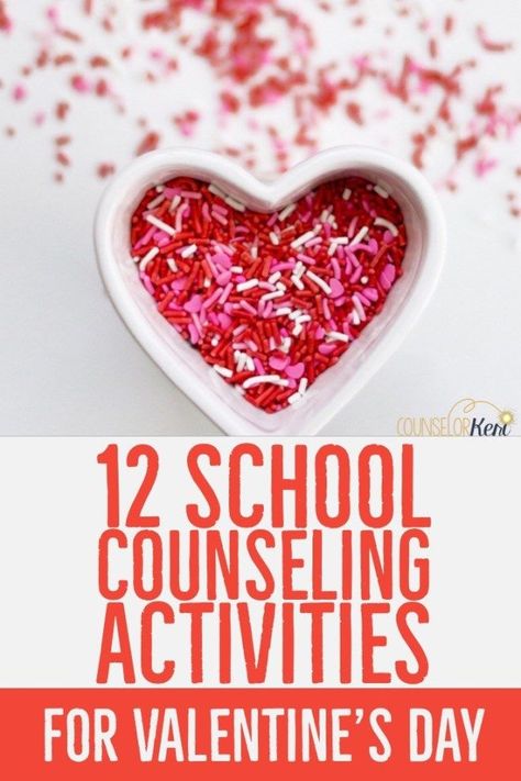 Looking for fun school counseling Valentine's day activities? Your students will love these 12 fun, hands-on activities and games for Valentines Day classroom guidance lessons, small group counseling sessions, and individual counseling activities! What's your favorite elementary school counseling Valentine's Day activity? -Counselor Keri Individual Counseling Activities, Counselor Activities, Valentines Day Classroom, School Counselor Lessons, Counselor Keri, Counseling Classroom, Group Counseling Activities, Group Therapy Activities, Valentines Activities