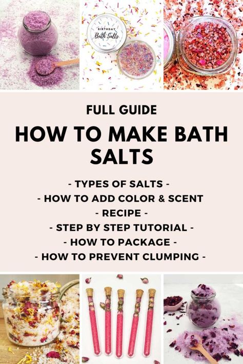 How To Make Spiritual Bath Salts, Bath Salt Recipe Homemade, Essential Oils Bath Salts Recipes, Make Bath Salts With Essential Oils, Diy Bath Soaks Recipes, Floral Bath Salts Recipe, Scented Bath Salts Diy, How To Make Your Own Bath Salts, Bath Salts Bar