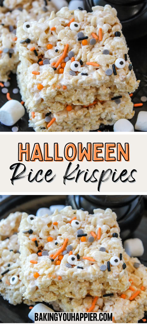 Easy Rice Crispy Treats Recipe, Halloween Rice Krispie Treats Ideas, Halloween Rice Crispy Treats, Fun Food Ideas For Kids, Halloween Rice Krispie Treats, Sweet Easy Recipes, Food Planning, Halloween Menu, No Bake Pumpkin Pie