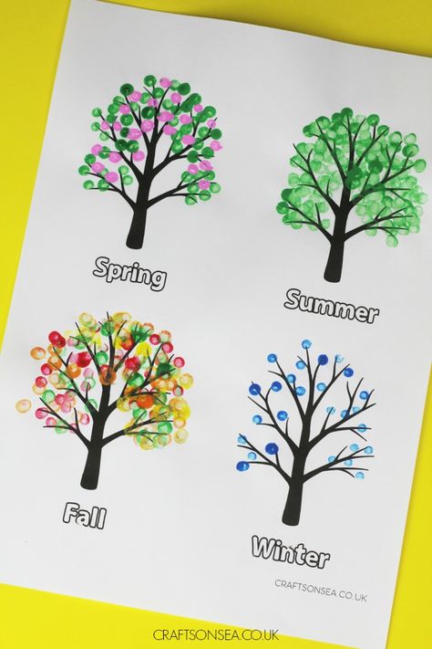 Four Seasons Tree Craft (FREE Template) Four Seasons Tree Craft, Seasons Tree Craft, Rain Crafts, Four Seasons Tree, Four Seasons Art, Spring Toddler Crafts, Seasons Preschool, Weather Crafts, Tree Study