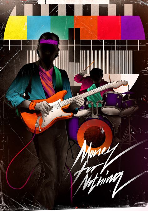 Rock N Roll Dance, Vector Digital Art, Money For Nothing, Instagram Wall, Drawing Digital Art, Mark Knopfler, Advertising Graphic Design, Dire Straits, Retro Wave