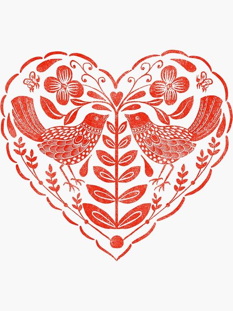 "Folk Art Heart" Sticker for Sale by Theodora Gould Heart Folk Art, Heart Illustration Graphics, Mexican Folk Art Pattern, Simple Folk Art, Nashville Design, Folk Art Heart, Folk Aesthetic, Folk Art Illustration, Valentines Day Stickers