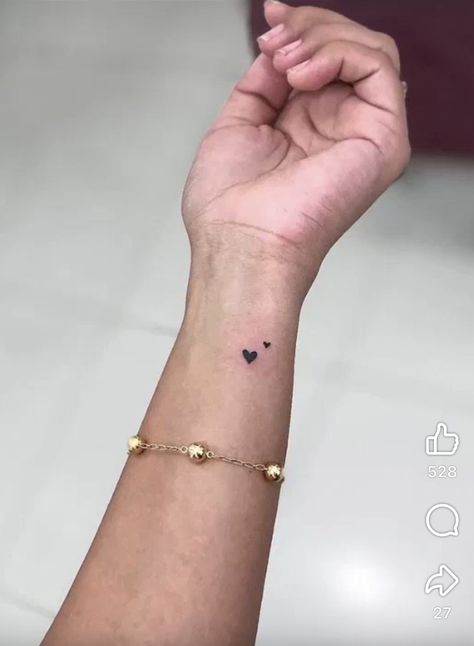 Cute Small First Tattoos, Mini Black Heart Tattoo, Micro Hearts Tattoo, Two Hearts One Love Tattoo, Love Heart Wrist Tattoo, Two Tiny Hearts Tattoo, Small Heart Wrist Tattoos For Women, Tiny Tattoo For Son, Self Love Hand Tattoo