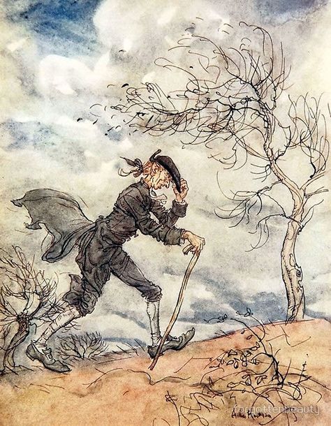 Ichabod Crane - The Legend of Sleepy Hollow - Arthur Rackham Arthur Rackham Illustrations, Rackham Illustrations, The Headless Horseman, Ichabod Crane, The Legend Of Sleepy Hollow, Legend Of Sleepy Hollow, Edmund Dulac, Washington Irving, Headless Horseman