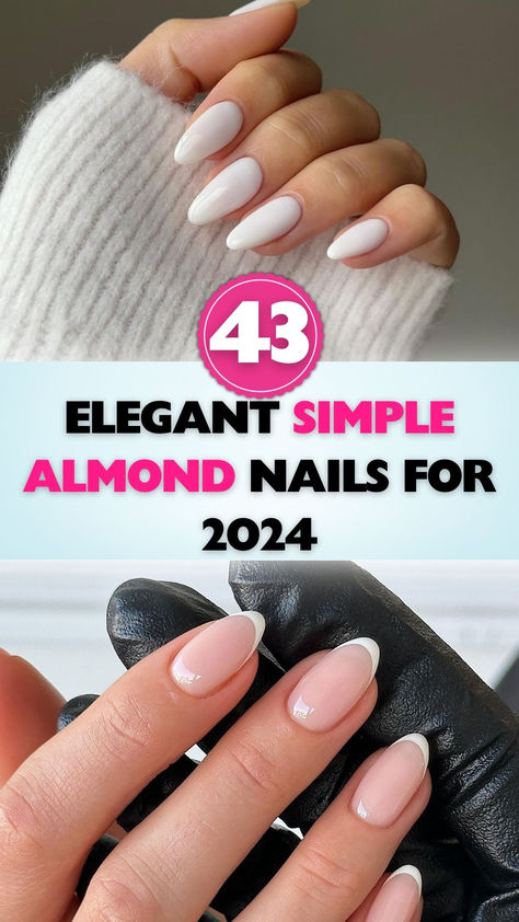 Discover the chicest simple almond nails for 2024! Subtle Pink And White Nails, Almond Nails Designs Cute And Simple, Almond Shape Simple Nail Designs, Oval Shaped Nails Designs Almond, Short Almond Nails Neutral Color, Natural Ombre Almond Nails, Almond Shaped Nails Short Winter, Almond Nails August 2024, Short Almond Nails January 2025