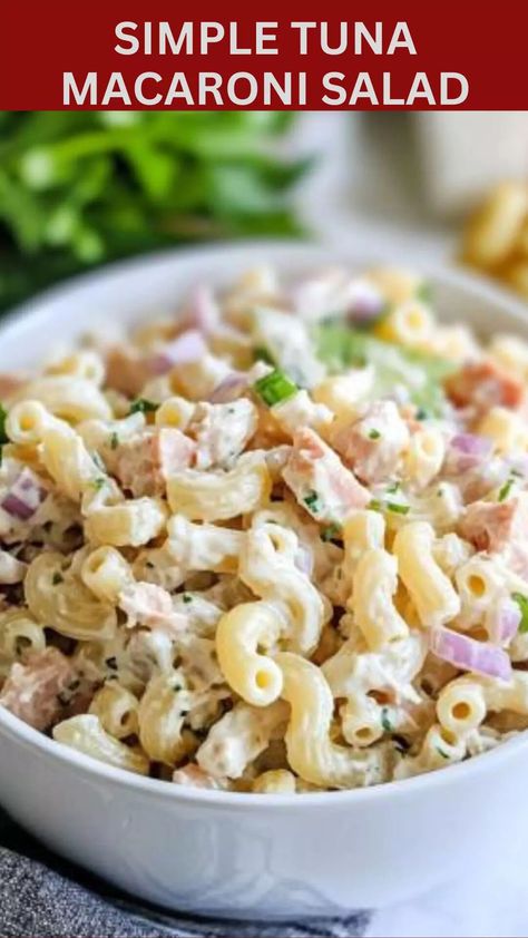 Simple tuna macaroni salad – Delish Diner Tuna Macaroni Salad Recipe Easy, Cold Tuna Macaroni Salad Recipes, Tuna Elbow Macaroni Salad, Mac Salad With Tuna, Salmon Macaroni Salad, Quick Creamy Pasta, Macaroni Tuna Salad, Macaroni Salad With Tuna, Pasta Salad With Tuna