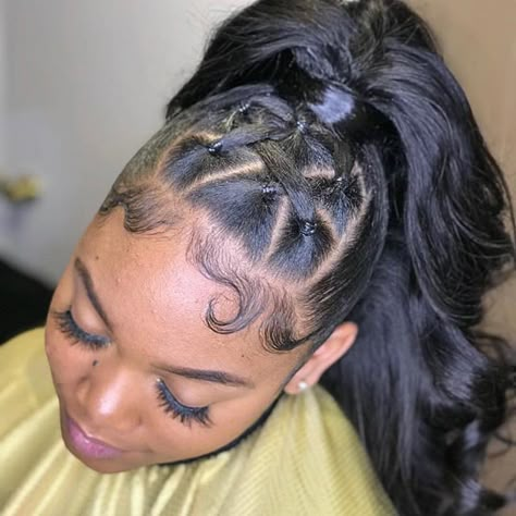 Criss Cross Applesauce Ponytail with Weave High Ponytail Hairstyles, Weave Ponytail Hairstyles, Weave Ponytail, Easy Hairstyles For Medium Hair, Updo Styles, Pelo Afro, Braided Ponytail Hairstyles, Updo Hairstyles, Ponytail Styles