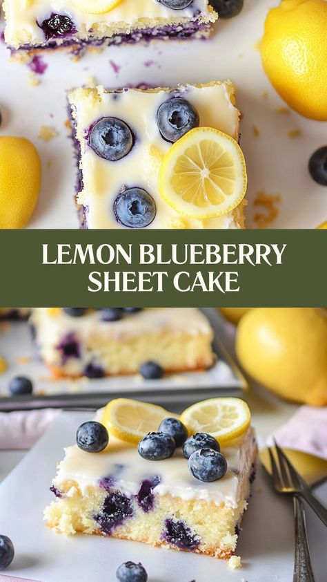 A perfect balance of tart lemon and sweet blueberries—Lemon Blueberry Sheet Cake is the ultimate summer dessert! 🍋🫐 #SummerDesserts #LemonBlueberry #FreshFlavors #SheetCakeGoodness #FruitAndCitrus #BakingBliss #DeliciousDessert #LemonLovers #BlueberryDelight #CitrusDesserts 🍰✨ Lemon Cake With Berries, Bluberry Lemon Cake, Lemon Berry Desserts, Ina Garten Blueberry Lemon Cream Cake, Fresh Blueberry Desserts Easy, Easy Blueberry Cake Recipes, Lemon Cake With Blueberry Frosting, Easy Blueberry Cake Simple, Lemon Blueberry Mascarpone Cake