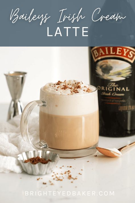 Give your weekend coffee a boozy upgrade with this Baileys Latte recipe! Made with 3 simple ingredients: espresso, milk, and Irish Cream. It's perfect for holiday parties, festive brunches, and - of course - St. Patrick's Day! Coffee With Baileys Recipe, Baileys Coffee Drinks, Irish Cream Coffee Recipe, Irish Coffee Recipe Baileys, Baileys Coffee Recipes, Baileys And Coffee Recipe, Coffee And Baileys, Baileys And Coffee, Irish Cream Drinks