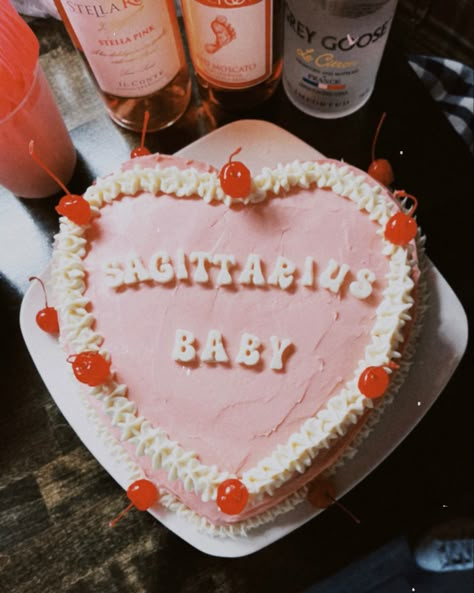 Sagittarius baby cake pink icing cherries zodiac pinterest vsco cute birthday party celebration  instagram  berry berries euphoria cottagecore theme harry styles lana del Rey Taylor swift Saggitarius Birthday Cake Aesthetic, Sagittarius Season Cake, Sagittarius Szn Cake, Sag Season Cake, Sagittarius Cake Aesthetic, Saggitarius Cake Design, Sagittarius Baby Cake, Sagittarius Birthday Cake, Heart Cake Aesthetic