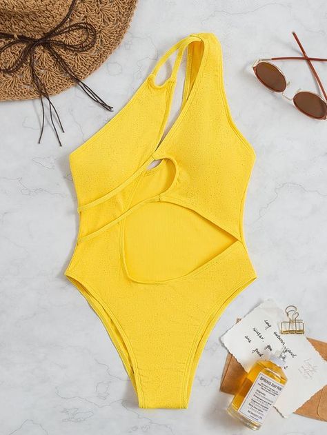 Yellow Sexy Polyester Plain Embellished High Stretch Women Beachwear Yellow Swimsuit, Yellow One Piece, Yellow Swimsuits, Teen Clothes, Beachwear For Women, One Piece For Women, Beach Wears, Swimwear Fashion, Bra Set