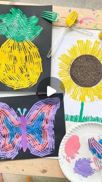 Deena Keller on Instagram: "Fork Art ☀️ follow @abcdeelearning for more kids ideas" Fork Art For Kids, Messy Art For Kids, Fork Painting For Kids, Craft Ideas For Kindergarten, Fork Art, Ideas For Kindergarten, Messy Art, Toddler Learning Activities, Creative Painting