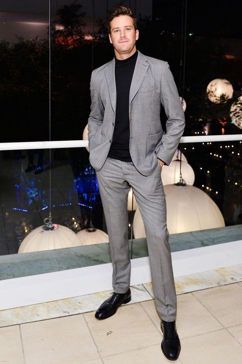 The Suited-Up Style Move You Should Steal From Armie Hammer Grey Blazer Outfit, Mens Suits Casual, Grey Suit Men, Classy Suits, Armie Hammer, Mens Casual Dress Outfits, Suit Shoes, Fashion Suits For Men, Louis Vuitton Men Shoes