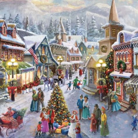 Christmas Village Scene, Christmas Jigsaw Puzzles, Holiday Puzzle, Village Scene, Season's Greetings, Victorian Christmas, Christmas Scenes, Norman Rockwell, Presents For Friends