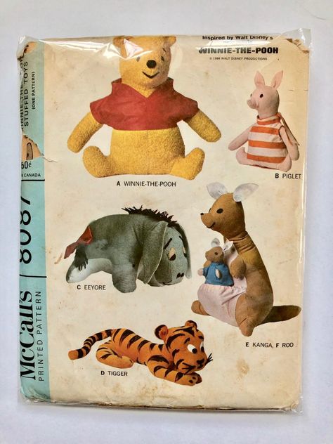 Sewing Project: 1960’s Eeyore Doll (McCall’s 8087) | Mint Green Sewing Machine Winnie The Pooh Sewing Pattern, Eeyore Sewing Pattern, Winnie The Pooh Characters, Pooh Characters, Handmade Plush, Fabric Glue, Joann Fabrics, Blanket Stitch, Black Felt