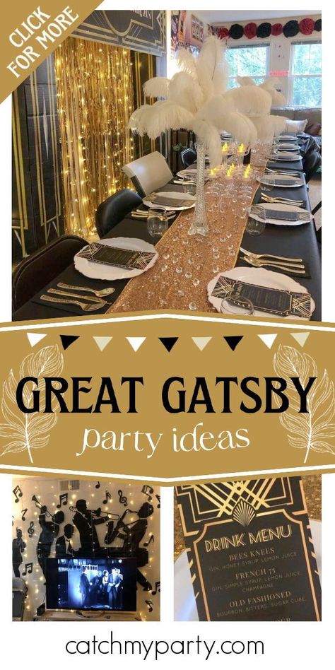 Twenties Party Decorations, Great Gatsby Casino Themed Party, 50th Birthday Great Gatsby Theme, 50th Glam Birthday Ideas For Women, Vintage Party Ideas Decoration, Gatsby 18th Birthday Party, Great Gatsby Casino Party, 1920s Party Ideas Decoration, Gasby Decoration Party