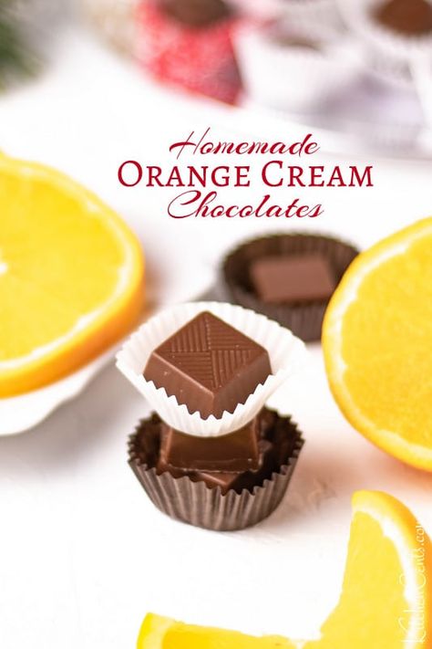 Orange Cream Chocolates: Making Chocolates at Home | Kitchen Cents Cream Fillings For Chocolates, Center Filled Chocolates, Orange Filled Chocolates, Orange Crème Chocolates, Chocolate Covered Orange Cream Candy, Chocolate Covered Orange Creams, Orange Chocolate Candy, Orange Cream Filled Chocolates, Orange Cream Truffles