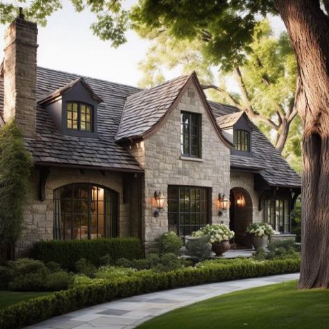 What Does Your Dream Rustic-Luxe Cottage Look Like? - Hello Lovely Stone Cottage Exterior, Home Designs Exterior, World Architecture, Rustic Luxe, Cottage Exterior, Modern Cottage, Stone Cottage, Exterior Stone, Stone Houses