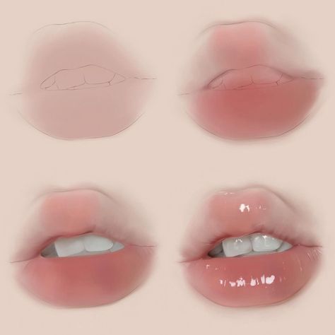 Lip Digital Art, Lip Digital Art Tutorial, Lips Art Tutorial, How To Do Digital Art, Drawing Ideas Digital Art, Lip Poses, Lips Drawing Reference, Lips Digital Art, Digital Art Ibis Paint