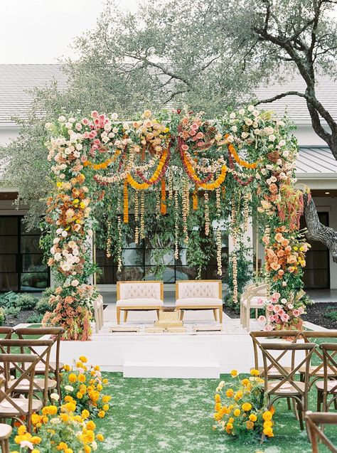 A Fusion of Indian and Vietnamese Cultures in Texas’ Hill Country Indian Floral Decor, Indian American Weddings, Ski Resort Wedding, Hindu Ceremony, Indian Wedding Inspiration, Event Solutions, Wedding Mandap, Indian Fusion Wedding, Creative Event