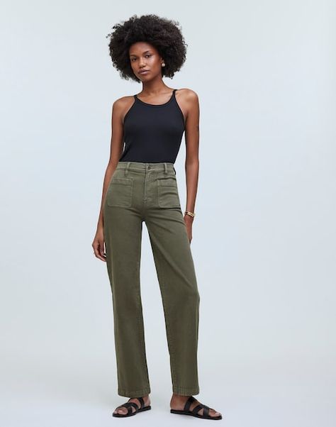 The Emmett Wide-Leg Pant: Patch Pocket Edition | Madewell Pant Patch, Olive Pants, Pocket Edition, Short Pants, Stretch Cotton, Cotton Twill, Leg Pants, Patch Pocket, Wide Leg Pants