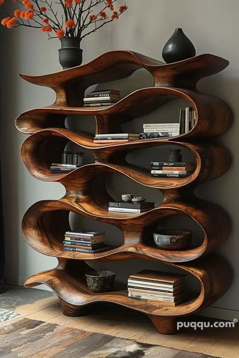 Modern Bookcase Design, Mid Century Modern Bookcase, Unusual Furniture, Bookcase Design, Modern Bookcase, Wooden Shelf, Funky Furniture, Stylish Storage Solutions, Book Shelf