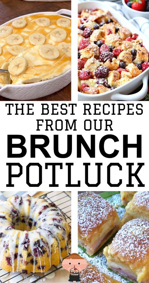 Breakfast For A Crowd The EASY Way With These Brunch Food Ideas Brunch Recipes Party, Breakfast Ideas Party Brunch Food, Simple Ladies Brunch Ideas, Brunch Casserole Ideas, Savory Brunch Finger Foods, Sweet Breakfast Potluck Ideas, Birthday Brunch Recipes, Girls Brunch Food Ideas, Brunch Pitch In Ideas