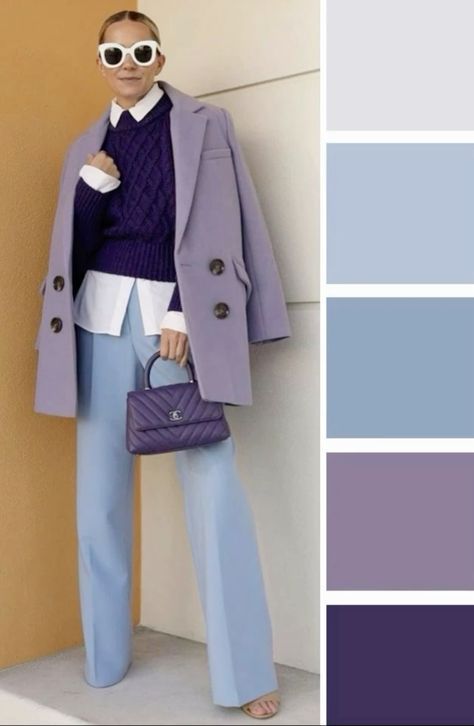 Colourful Old Money Outfits, Purple Fashion Outfit, Purple Color Combinations, Colour Combinations Fashion, Color Combos Outfit, Color Blocking Outfits, Color Combinations For Clothes, Iranian Women Fashion, Corporate Fashion